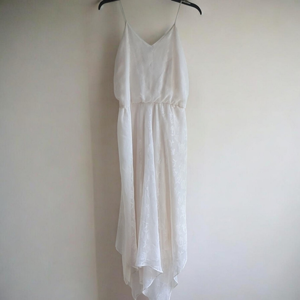 Lizzy & Johnny Womens 6 White Floral Midi Dress Spaghetti Strap Bridal Easter